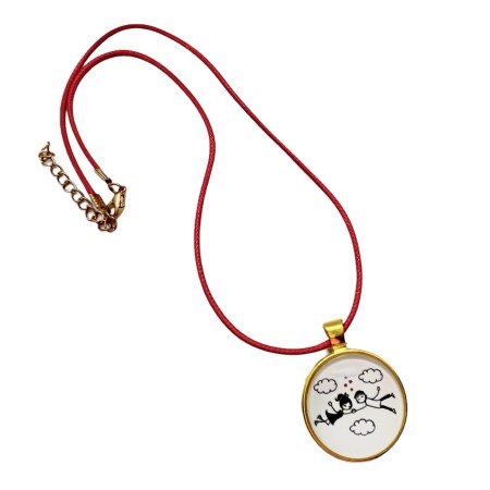 necklace red cord gold love couple1